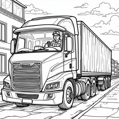 Hình tô màu xe container trên phố