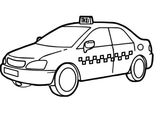 Tranh tô màu taxi sedan có ô ca-rô
