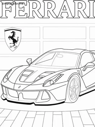 Hình tô màu siêu xe dưới chữ Ferrari