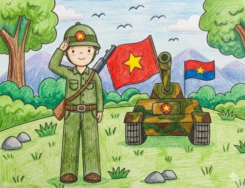 Tranh vẽ chú bộ đội 22