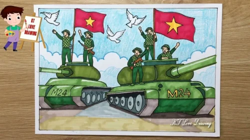 Tranh vẽ chú bộ đội 38