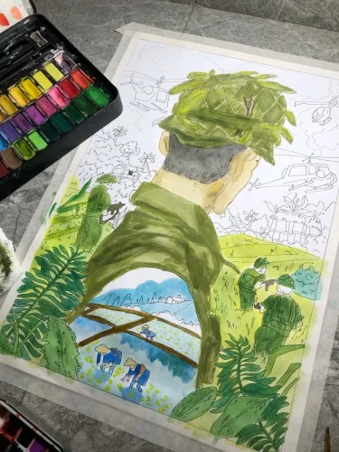 Tranh vẽ chú bộ đội 54